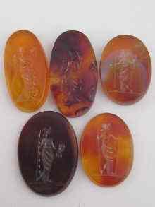 Appraisal: Five agate intaglios after the antique largest approx cm long