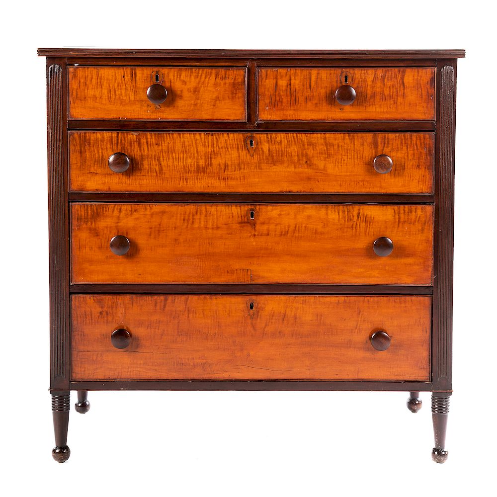 Appraisal: American Classical Cherry Tiger Maple Chest Middle Atlantic States or