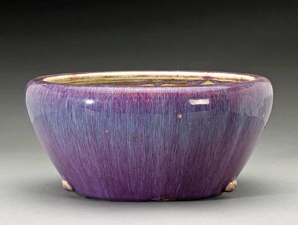 Appraisal: A purple flamb glazed porcelain censer th Century Thickly potted