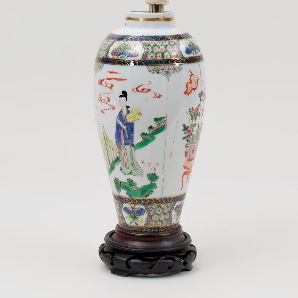 Appraisal: Chinese Famille Verte Porcelain Jar Mounted as a Lamp x