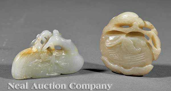 Appraisal: Two Antique Chinese Carved Jade Figures of Ducks the first