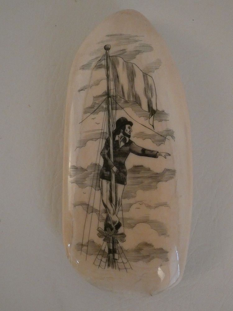 Appraisal: WHALE TOOTH WITH SAILOR Large scrimshaw whale tooth with sailor