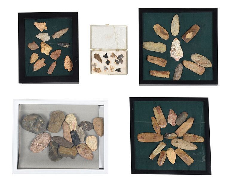 Appraisal: Collection of Native American Stone Artifacts five display boxes of