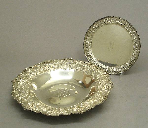 Appraisal: A sterling bowl with hand chased floral borderS Kirk amp