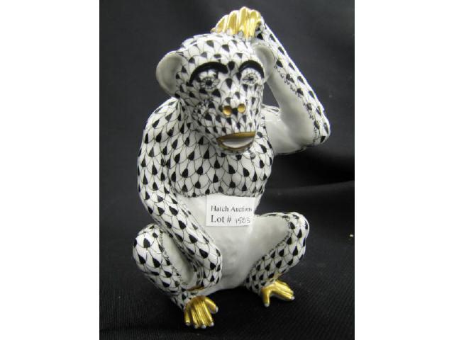 Appraisal: Herend Porcelain Monkey Figurine with Black fishnet decor excellent