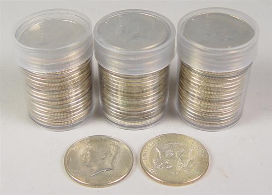 Appraisal: Three Rolls of Silver Kennedy Half Dollars Dates are abd