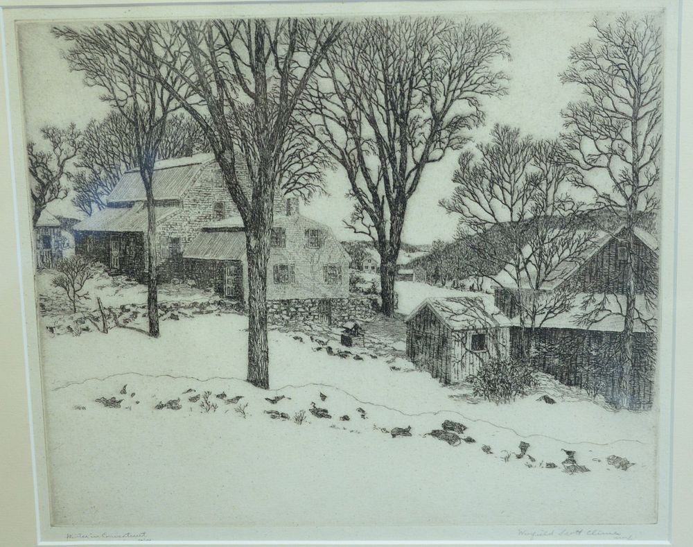 Appraisal: Winfield Scott Clime American - Winter in Connecticut etching on