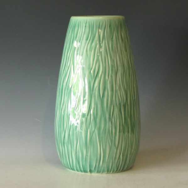 Appraisal: Tim Eberhardt vase with hand-carved grass finished in green gloss