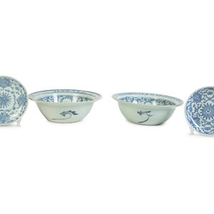 Appraisal: Two Chinese Blue and White Porcleain Lotus Bowls and Two