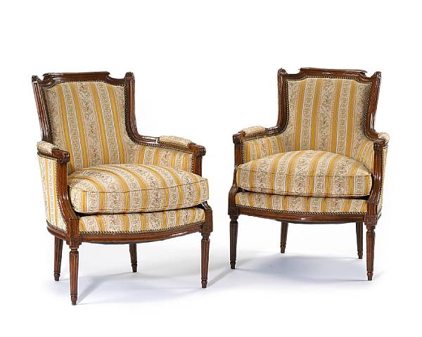 Appraisal: A pair of Louis XVI beechwood berg res en cabriolet