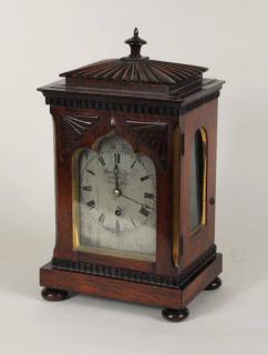 Appraisal: English Regency Carved Mahogany Bracket Clock English Regency mahogany bracket