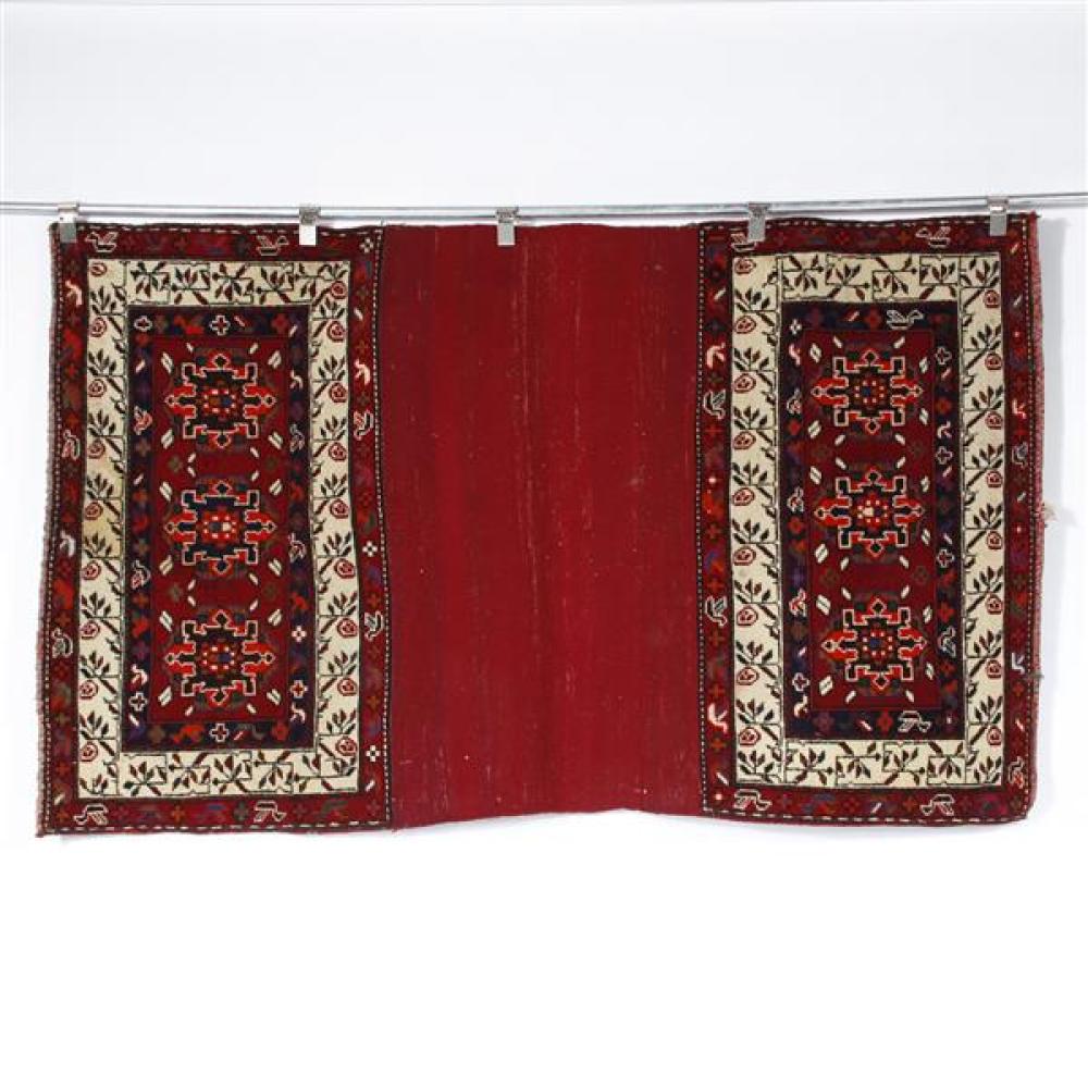 Appraisal: PERSIAN TRIBAL SHIRAZ SADDLEBAG ANIMAL TRAPPING - CIRCA CARPET -