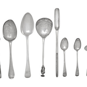 Appraisal: A Group of Eight English Silver Flatware Articles th Century