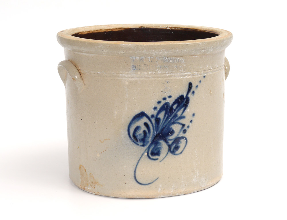 Appraisal: E L P NORTON BENNINGTON BLUE DECORATED CROCK gallon stoneware