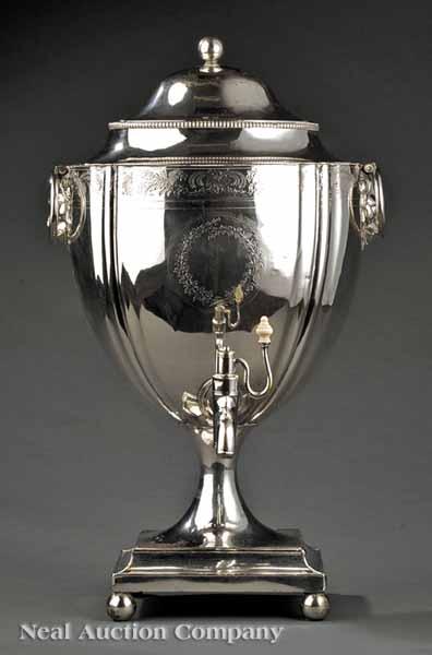 Appraisal: A Regency Sheffield Plate Hot Water Urn the domed lid