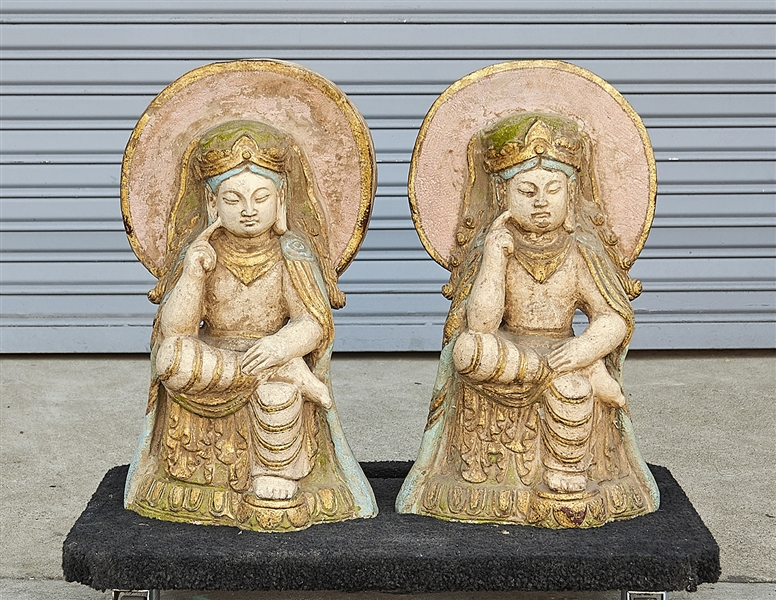 Appraisal: Two Chinese polychrome stone seated figures x x each approx