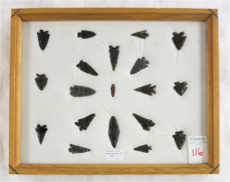 Appraisal: FRAME OF NORTHWEST NATIVE AMERICAN ARROW POINTS all are obsidian