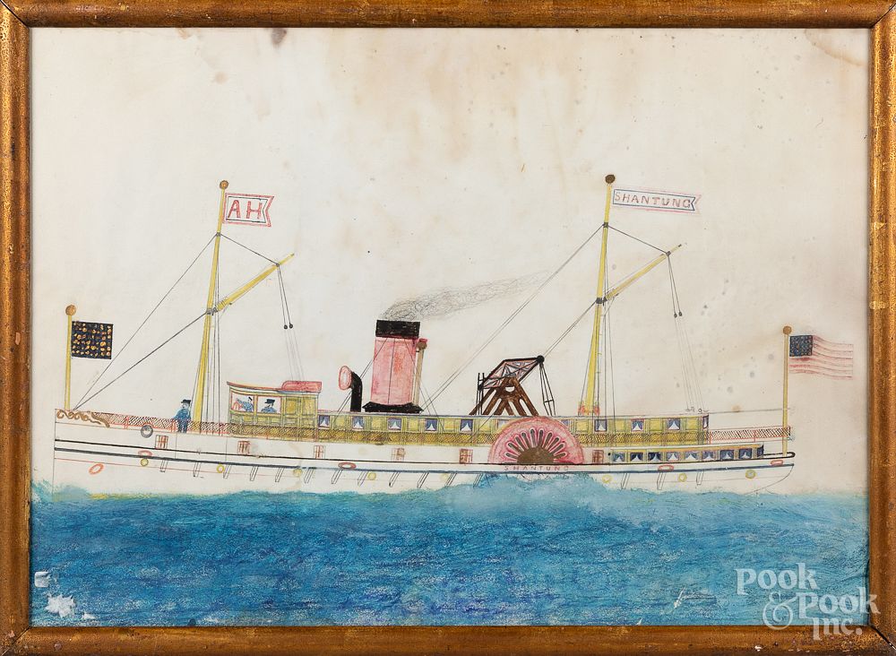 Appraisal: Primitive mixed media ship portrait Primitive mixed media ship portrait