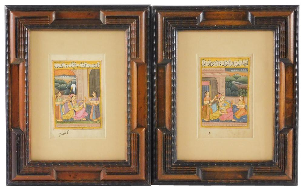 Appraisal: Two Indo-Persian illuminated manuscripts with calligraphic writing above hand painted