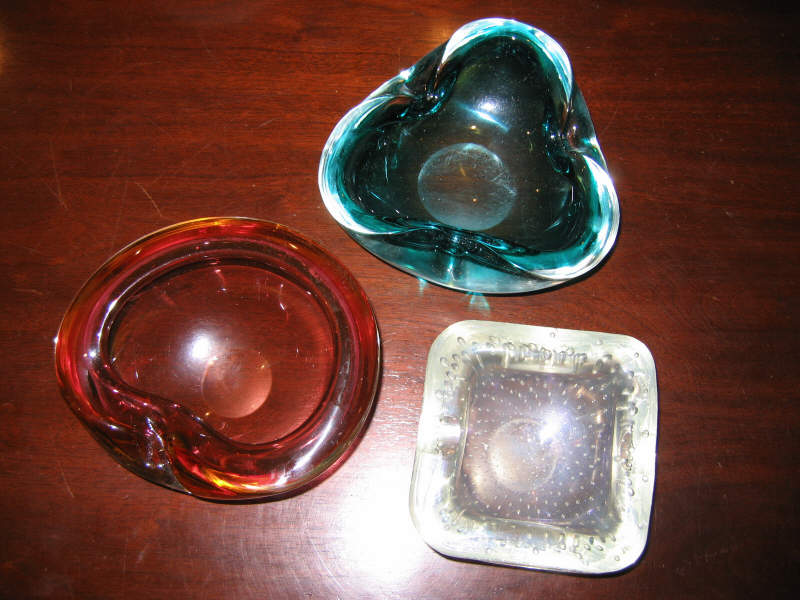 Appraisal: MURANO ITALY Three blown glass ashtrays red green and yellow