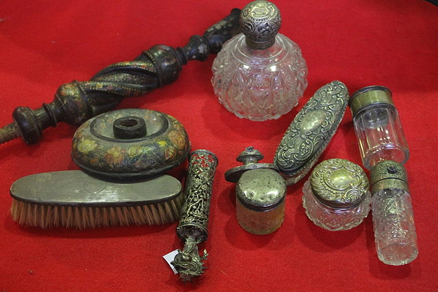 Appraisal: A COLLECTION OF MISCELLANEOUS including two silver top perfume bottles