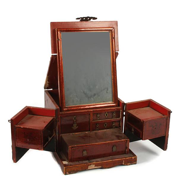 Appraisal: A lacquered ladies missy box together with a bamboo framed