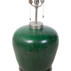 Appraisal: A Modern Dark Green Glazed Ceramic Oversize Table Lamp TH