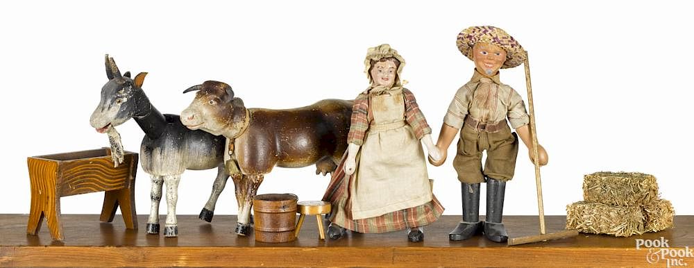 Appraisal: Schoenhut painted wood farmer group to include a farmer a