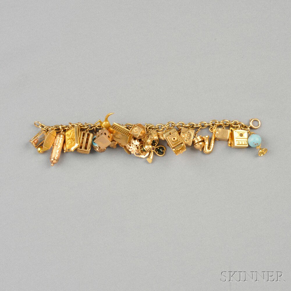 Appraisal: Gold Charm Bracelet composed of thirty kt kt and kt