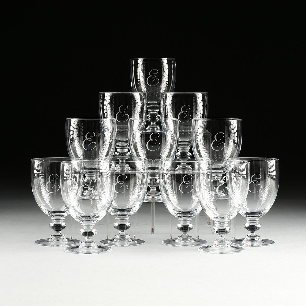 Appraisal: A SET OF TWELVE LOBMEYR MONOGRAM ENGRAVED WATER GLASS STEMWARE