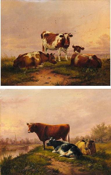 Appraisal: W Richards Sr active - A pastoral landscape with cattle