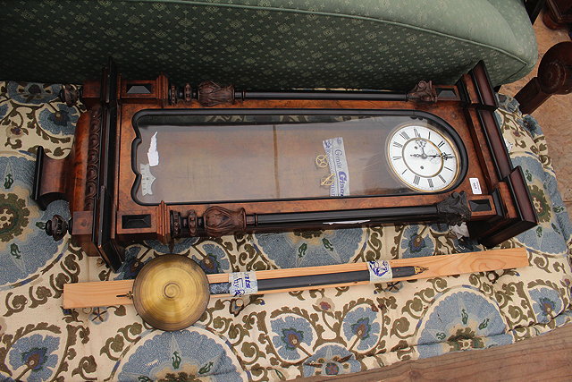 Appraisal: A WALNUT CASED REGULATOR WALL CLOCK the two part enamelled