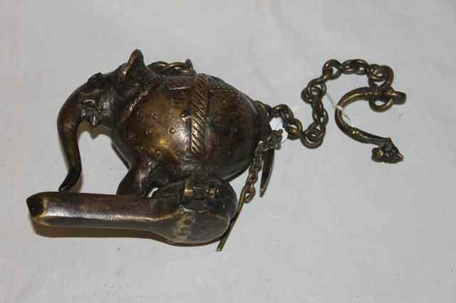 Appraisal: AN INDIAN BRONZE HANGING LAMP of elephant form with chain