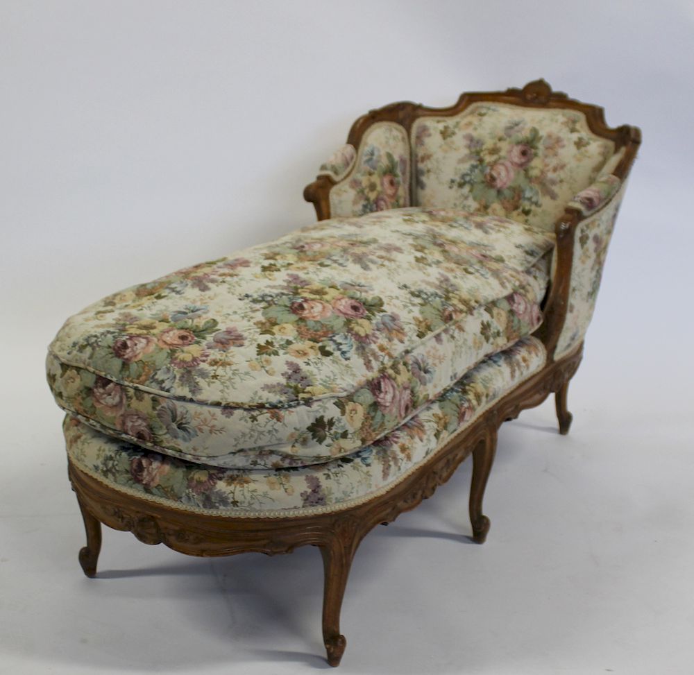 Appraisal: Antique Finely Carved and Down Filled Louis XV Style Chaise