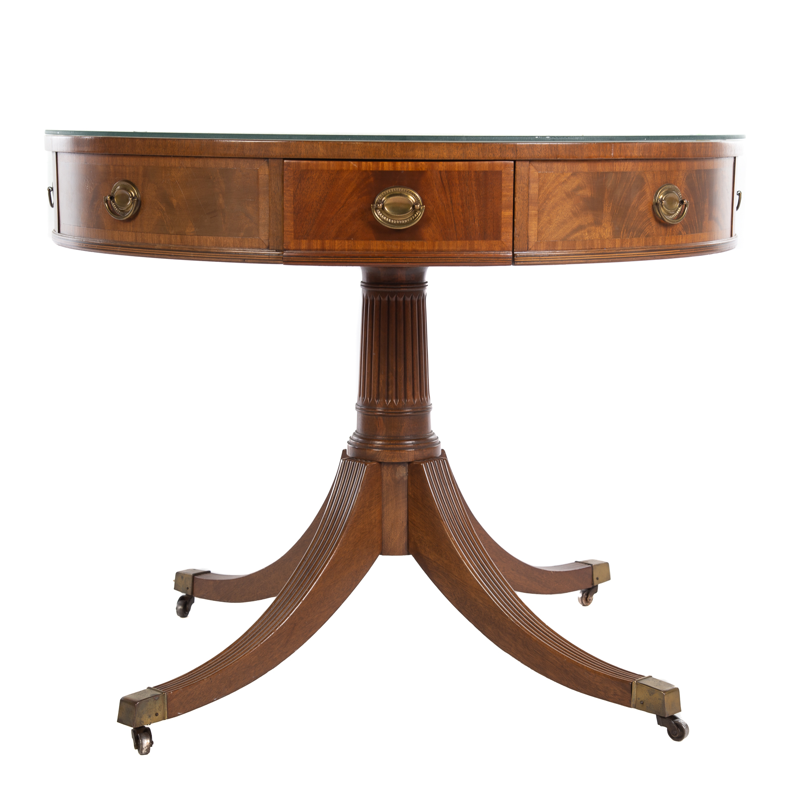 Appraisal: REGENCY STYLE MAHOGANY LEATHER TOP DRUM TABLE With inset leather