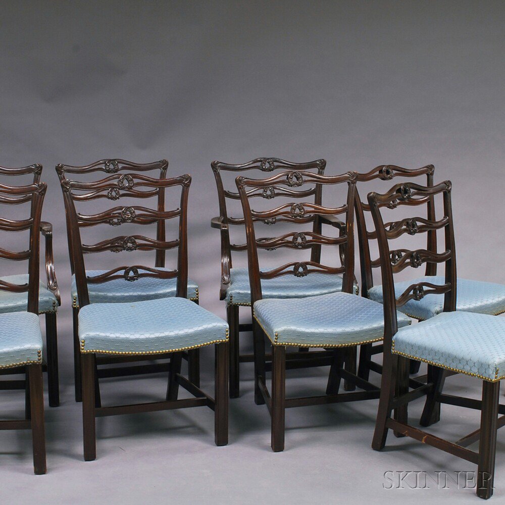 Appraisal: Set of Eight Chippendale-style Ribbon-back Dining Chairs two armchairs and