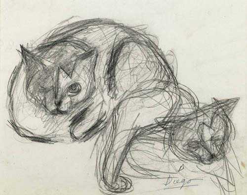 Appraisal: GIACOMETTI DIEGO Stampa - Paris Two cats Circa Charcoal on