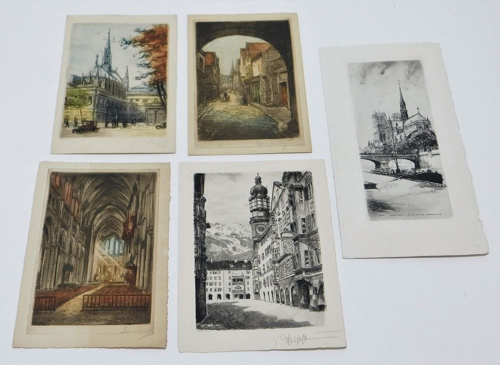 Appraisal: PC Miniature Architectural Etchings Europe th- th Century includes an