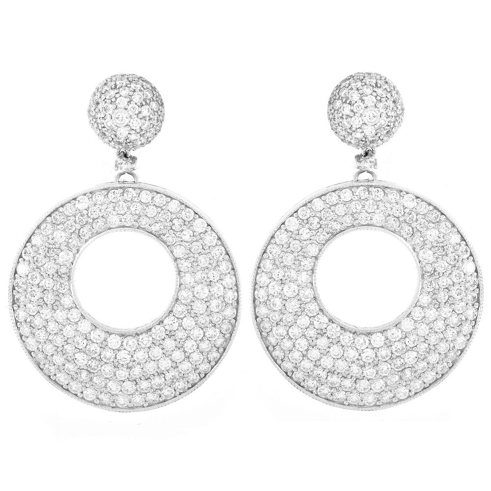 Appraisal: Diamond and K Gold Earrings Carat Pave Set Round Brilliant