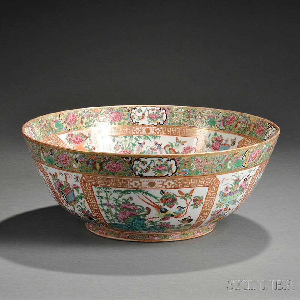 Appraisal: Famille Rose Porcelain Punch Bowl China th century polychrome and