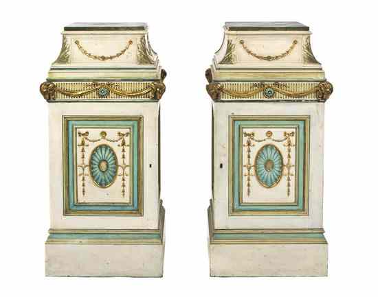 Appraisal: A Pair of French Neoclassical Painted and Parcel Gilt Pedestal