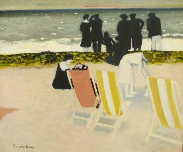 Appraisal: Framed oil on canvas painting Personnages noirs sur la Plage