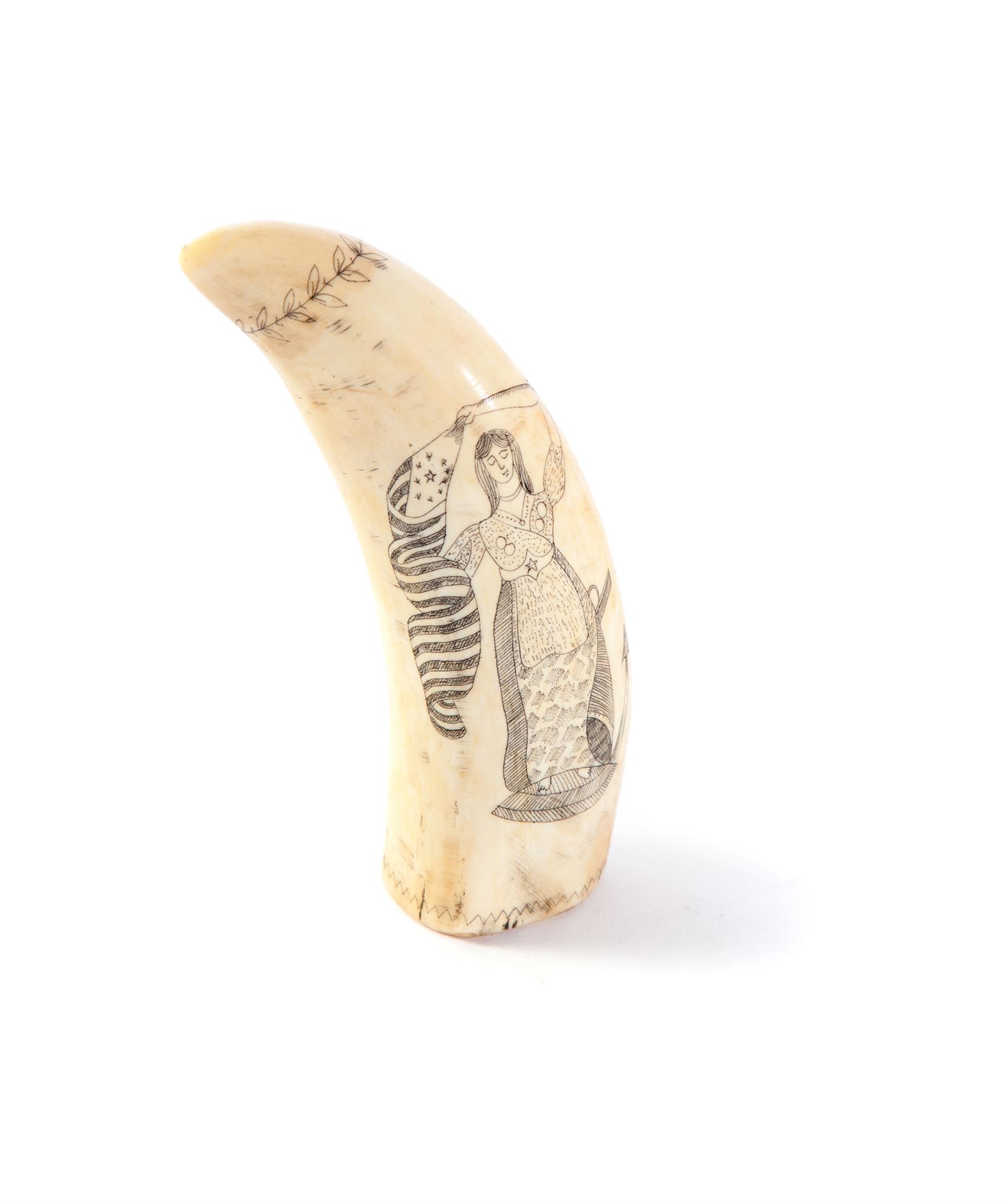 Appraisal: SCRIMSHAW WHALE TOOTH Mid th century Detailed image of woman