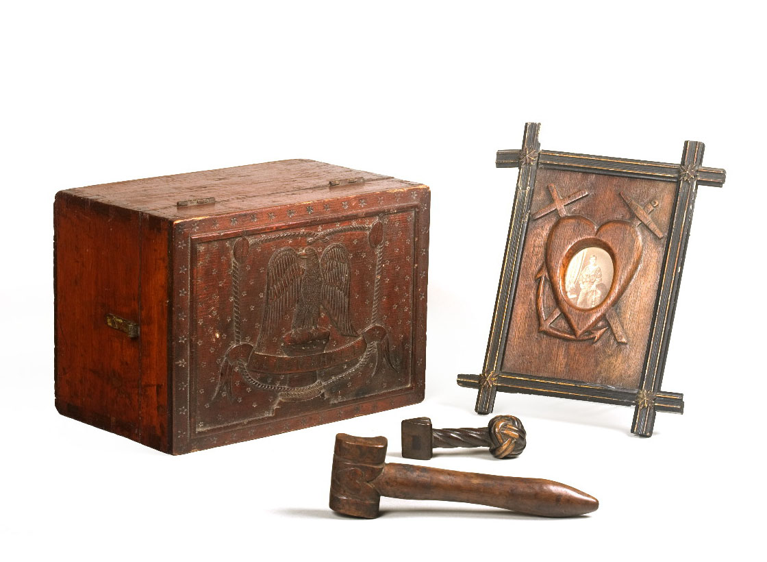 Appraisal: SAILOR'S CARVED WOODEN CHEST WITH DISPLAYED EAGLE BELONGING TO ELMER