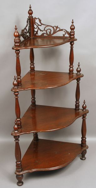 Appraisal: Walnut corner etagere what-not shelf h x w x l