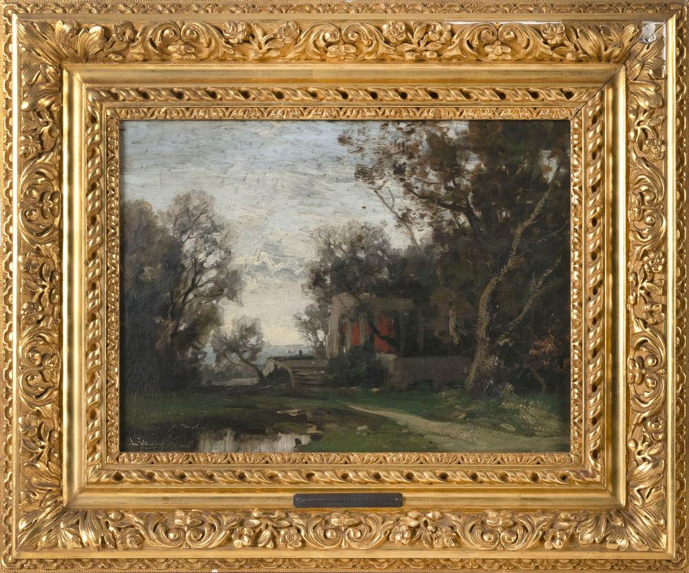 Appraisal: LUDWIG WILLROIDER GERMANY - PAVILION AND DISTANT LAKE OIL ON