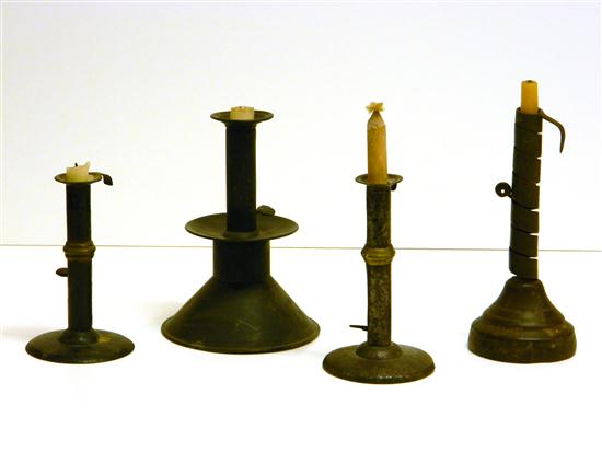 Appraisal: Early candleholders all adjustable including hog scraper hog scraper with