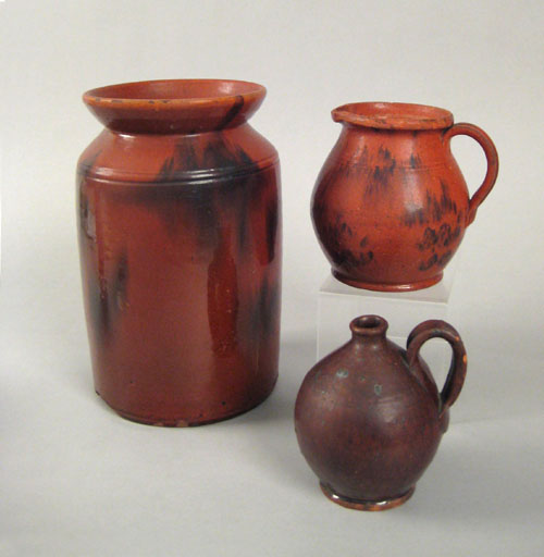 Appraisal: Redware crock th c with manganese splash decoration h together