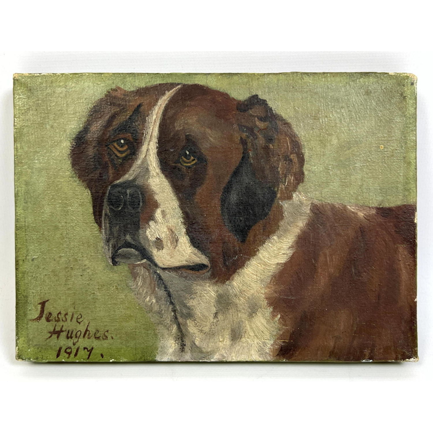 Appraisal: Small Jessie Hughes Painting on Canvas St Bernard Dimensions Image