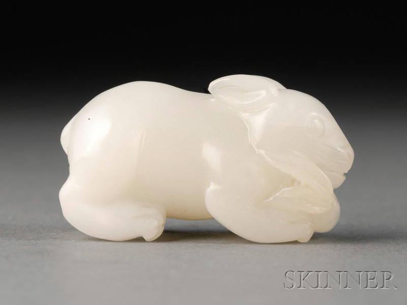 Appraisal: White Jade Carving of a Rabbit with a Carrot lg